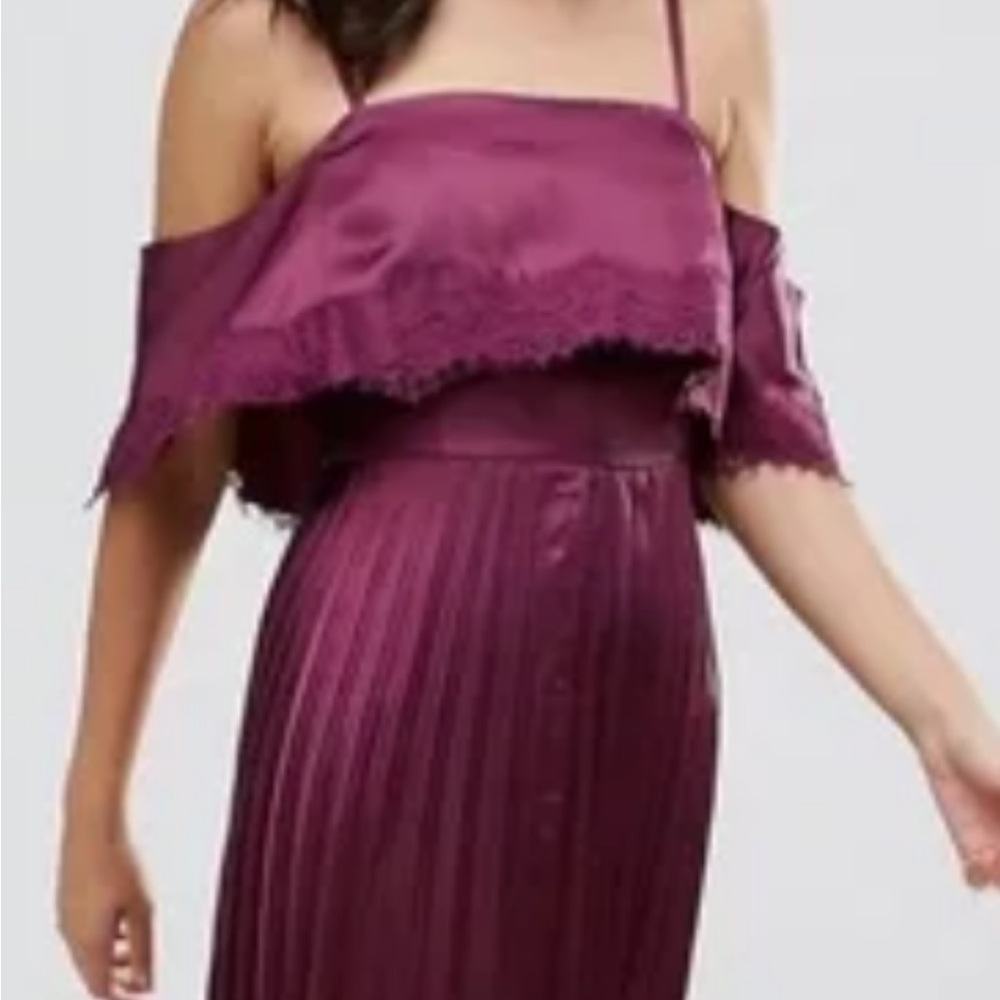 ASOS Satin Pleated Cami Lace Trim Crop Top Maxi Dress NWT Size 8
